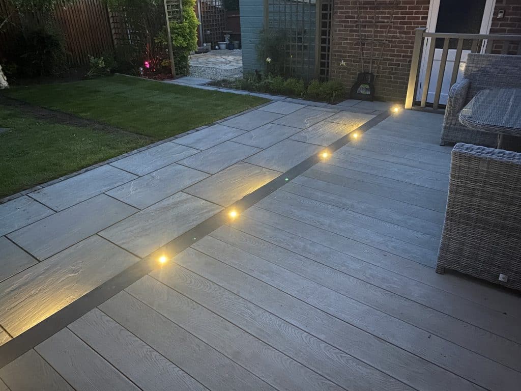 Millboard Decking with Patio and Artificial Grass installation